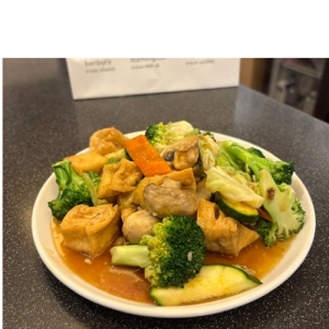 vegan stir fry tofu with seasonal vegetables